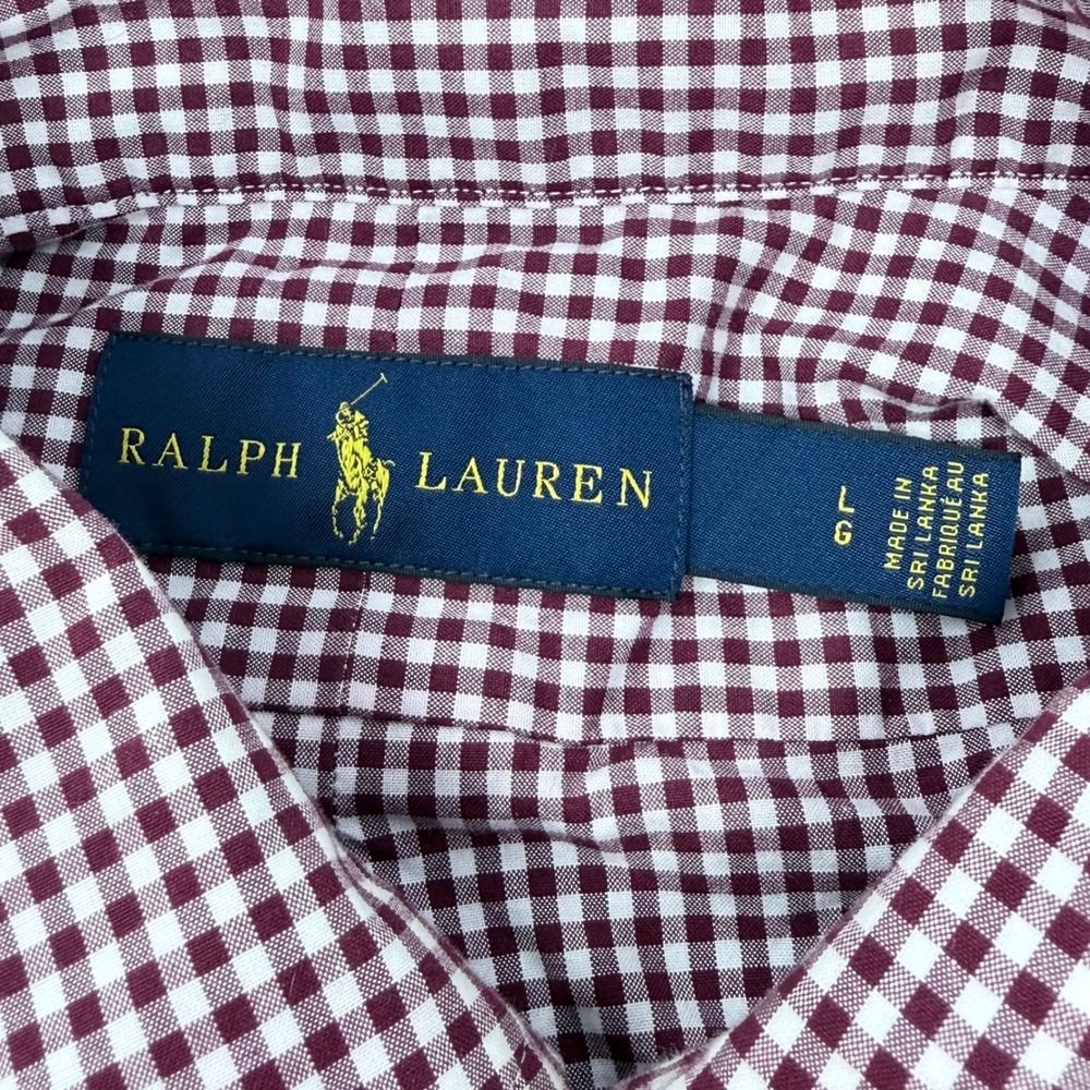 Polo Ralph Lauren Shirt Mens Large L Burgundy Gingham Check Cotton Button Down - Picture 3 of 4